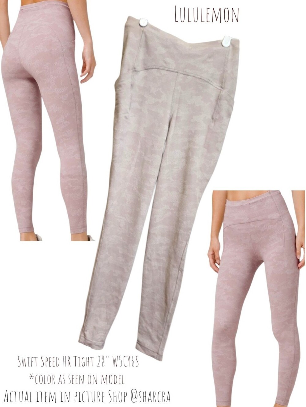 Luluemon Women's Swift Speed HR Tight 28" W5CY6S Leggings Pink Cream Blush 6